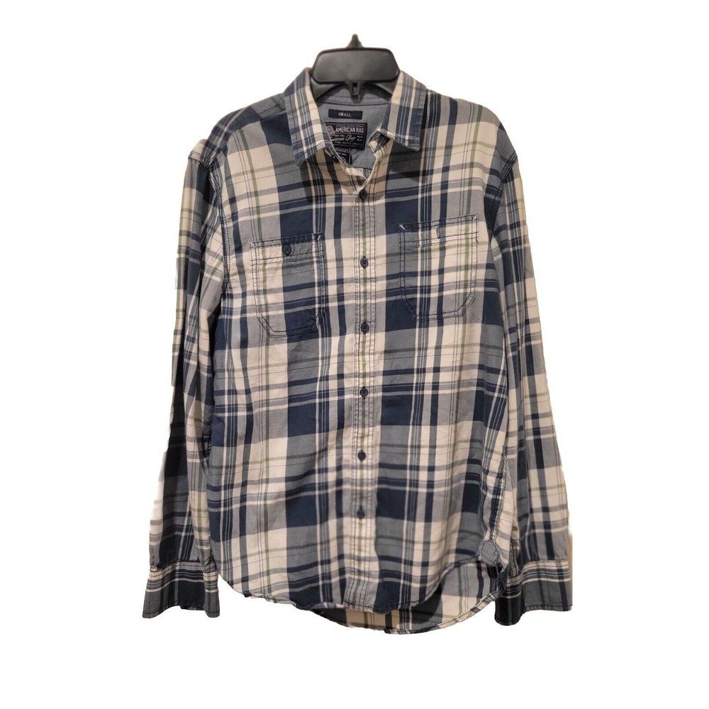 American Rag Cie Men's Blue Plaid Long-Sleeve Button-Down Shirt Size SMALL